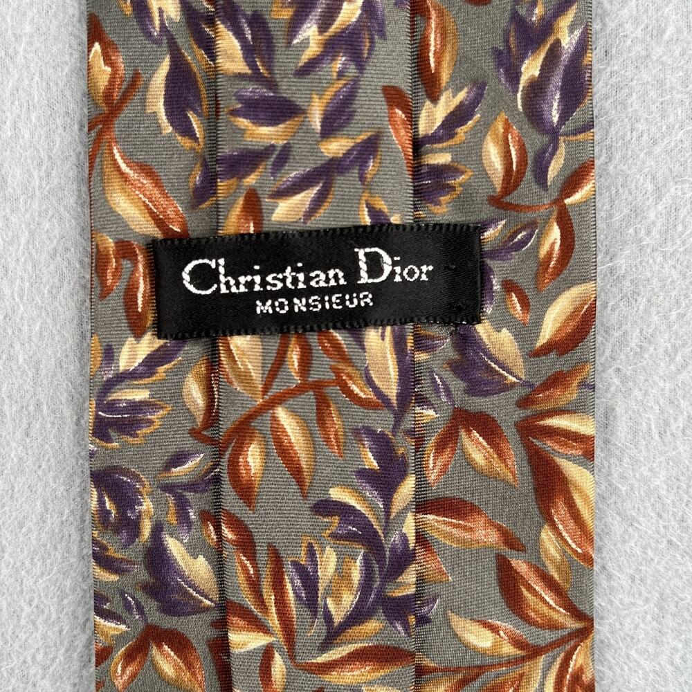 Christian Dior MONSIEUR Tie Silk Gray Beige Colorful Floral Men's